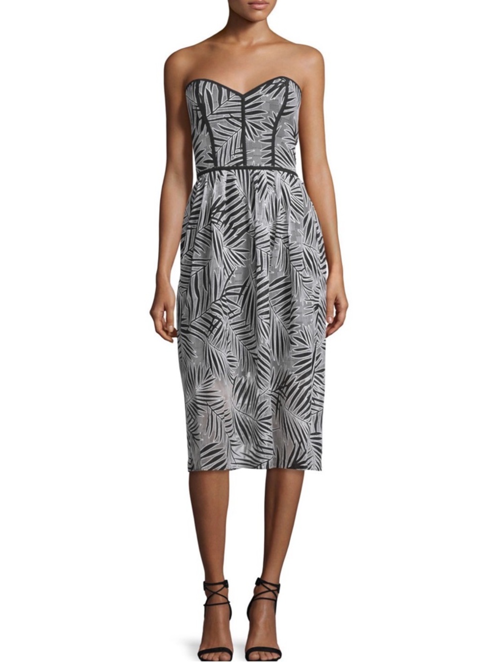 Parker Azalea Tropical Leaf Print Strapless Dress S EUC Edgy Elegance Boho Chic
